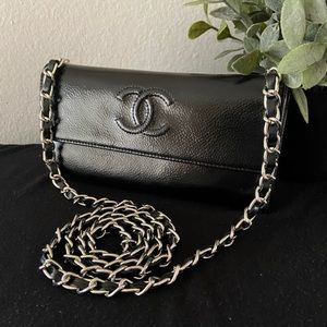 🖤⛓️Black Chanel Timeless Wallet Silver Chain Revamp CC logo